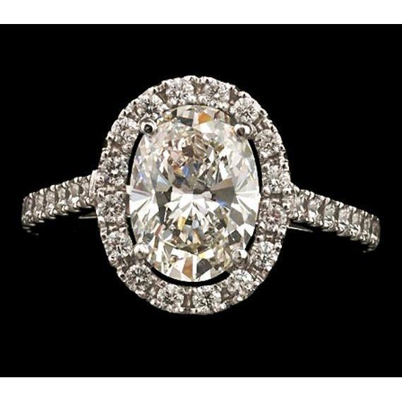 Oval Center Real Diamond Women Halo Engagement Ring 3.25 Ct. White Gold