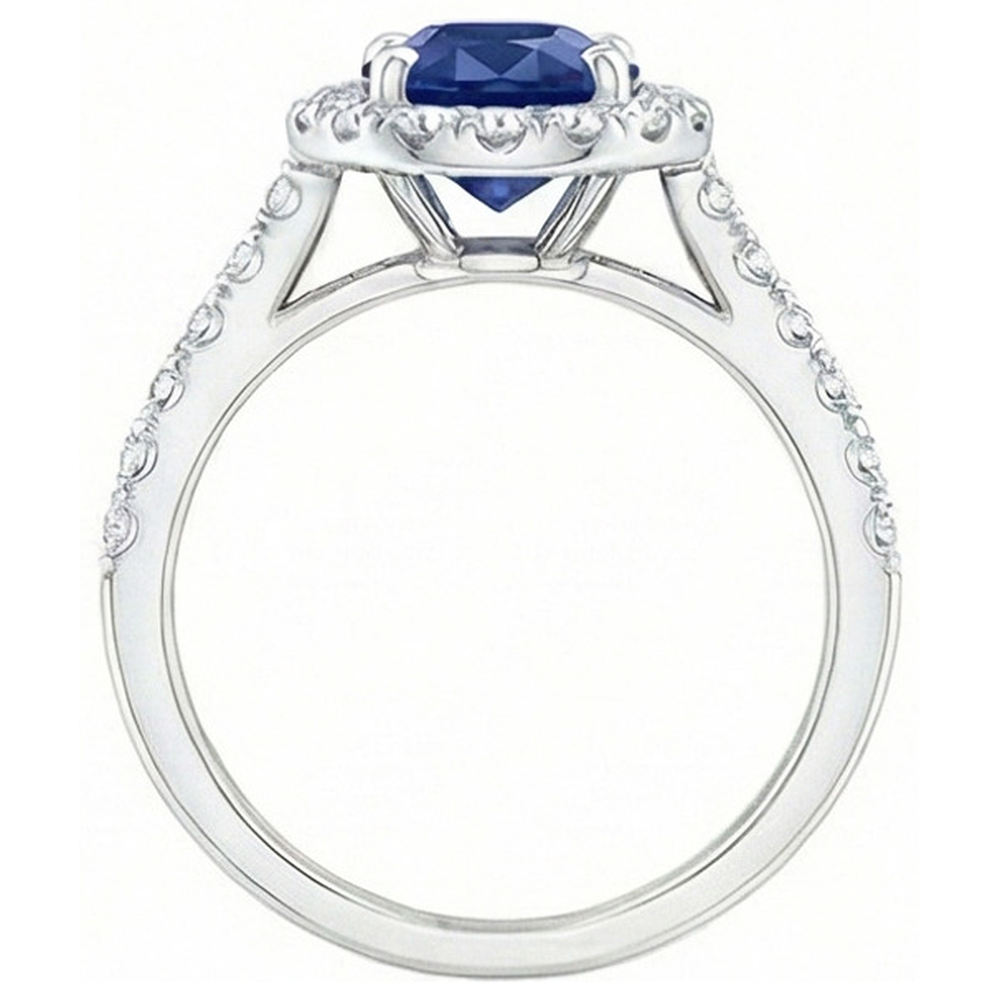 Oval Ceylon Sapphire And Natural Earth Mined Diamond Ring Solid Gold 14K