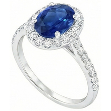 Oval Ceylon Sapphire And Natural Earth Mined Diamond Ring Solid Gold 14K