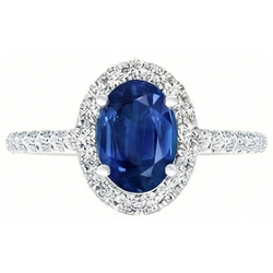 Oval Ceylon Sapphire And Natural Earth Mined Diamond Ring Solid Gold 14K