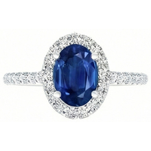 Oval Ceylon Sapphire And Natural Earth Mined Diamond Ring Solid Gold 14K