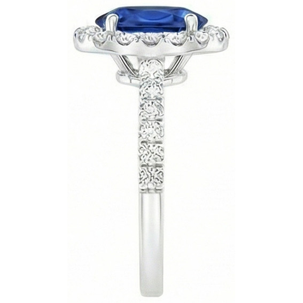 Oval Ceylon Sapphire And Natural Earth Mined Diamond Ring Solid Gold 14K