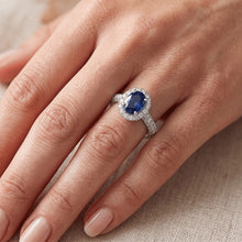 Oval Ceylon Sapphire And Natural Earth Mined Diamond Ring Solid Gold 14K