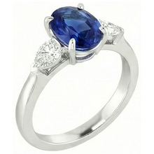 Oval Ceylon Sapphire And Pear Natural Earth Mined DIAMOND ( NOT LAB GROWN ) Three Stone Ring Gold 14K 3 Ct