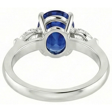 Oval Ceylon Sapphire And Pear Natural Earth Mined DIAMOND ( NOT LAB GROWN ) Three Stone Ring Gold 14K 3 Ct
