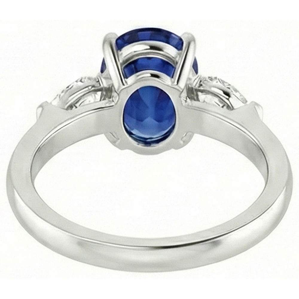 Oval Ceylon Sapphire And Pear Natural Earth Mined DIAMOND ( NOT LAB GROWN ) Three Stone Ring Gold 14K 3 Ct