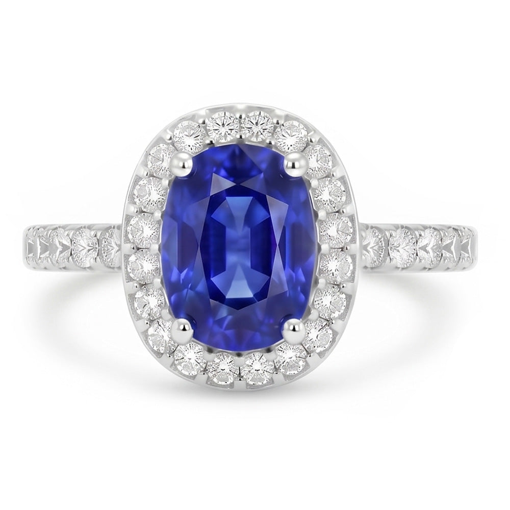 Oval Ceylon Sapphire Halo Natural Earth Mined Diamond Ring 11.75 Carats Gold 14K