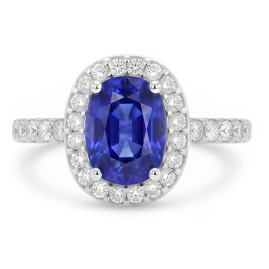 Oval Ceylon Sapphire Halo Natural Earth Mined Diamond Ring 11.75 Carats Gold 14K