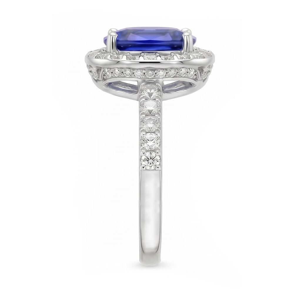 Oval Ceylon Sapphire Halo Natural Earth Mined Diamond Ring 11.75 Carats Gold 14K