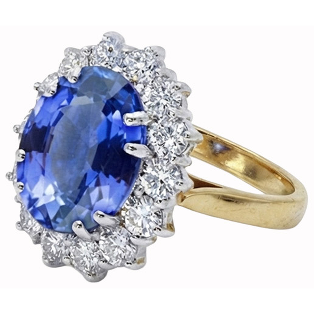 Oval Ceylon Sapphire Natural Earth Mined DIAMOND ( NOT LAB GROWN )s 8.51 Ct Ring Two Tone White Gold 14K