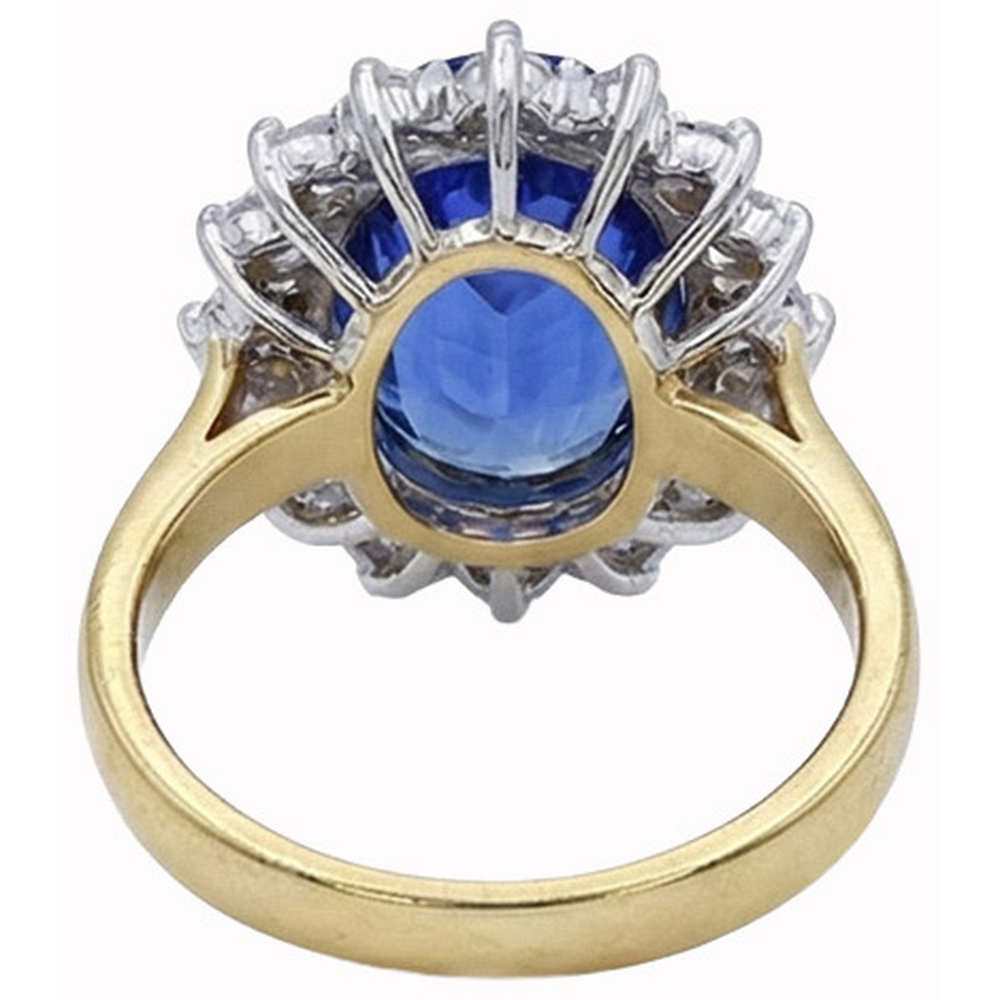 Oval Ceylon Sapphire Natural Earth Mined DIAMOND ( NOT LAB GROWN )s 8.51 Ct Ring Two Tone White Gold 14K