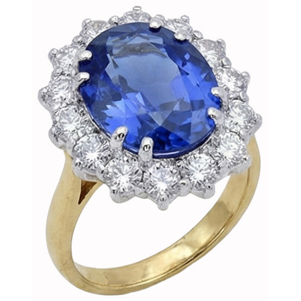 Oval Ceylon Sapphire Natural Earth Mined DIAMOND ( NOT LAB GROWN )s 8.51 Ct Ring Two Tone White Gold 14K