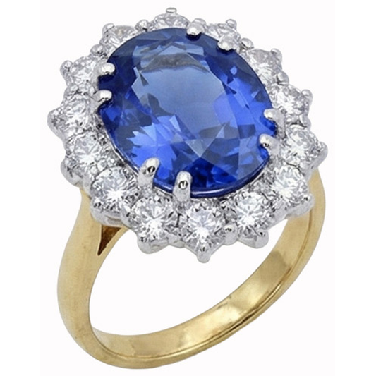 Oval Ceylon Sapphire Natural Earth Mined DIAMOND ( NOT LAB GROWN )s 8.51 Ct Ring Two Tone White Gold 14K