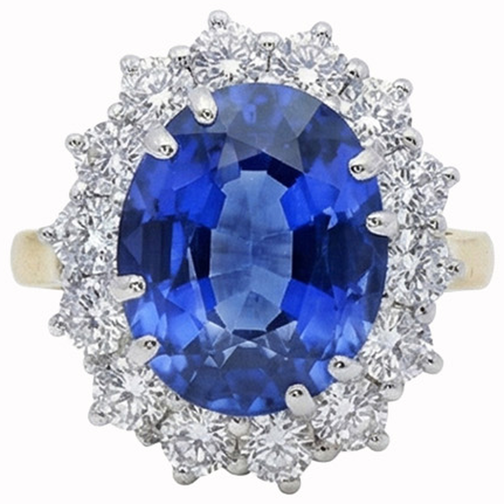 Oval Ceylon Sapphire Natural Earth Mined DIAMOND ( NOT LAB GROWN )s 8.51 Ct Ring Two Tone White Gold 14K