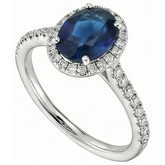 Oval Ceylon Sapphire Ring Natural Earth Mined Diamond Wedding White Gold 14K 2.75 Ct