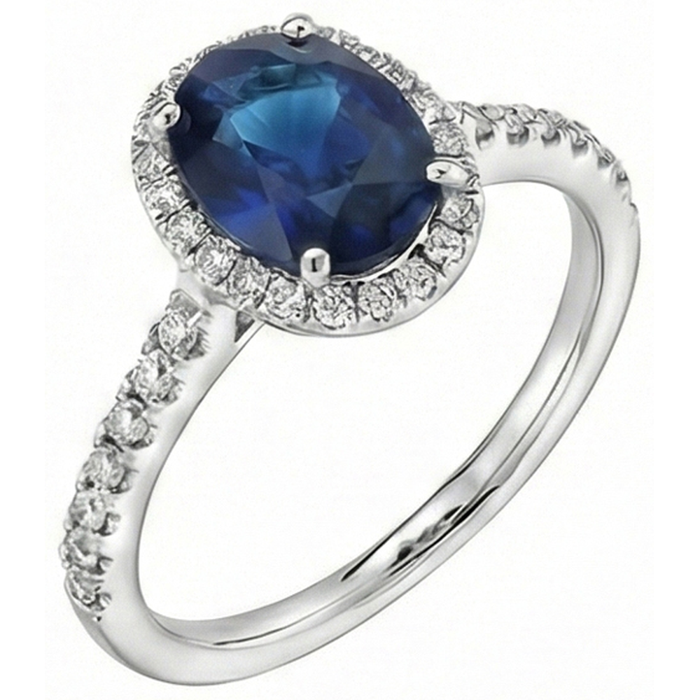 Oval Ceylon Sapphire Ring Natural Earth Mined Diamond Wedding White Gold 14K 2.75 Ct