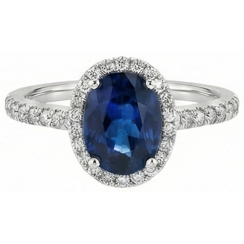 Oval Ceylon Sapphire Ring Natural Earth Mined Diamond Wedding White Gold 14K 2.75 Ct