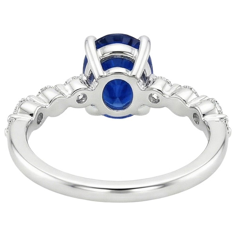 Oval Ceylon Sapphire Wedding Ring With Round Natural Earth Mined Diamonds Accents 5 Carats