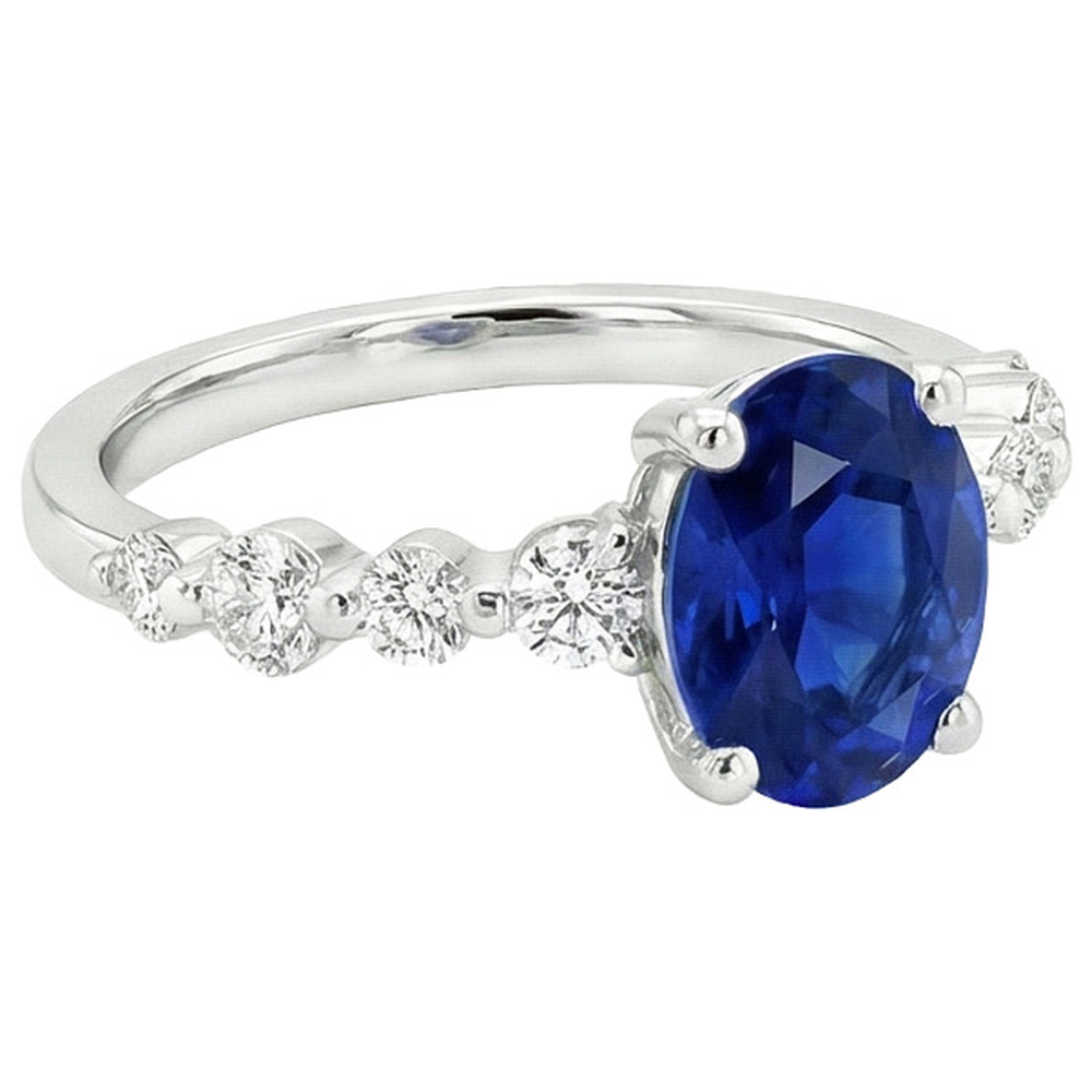 Oval Ceylon Sapphire Wedding Ring With Round Natural Earth Mined Diamonds Accents 5 Carats