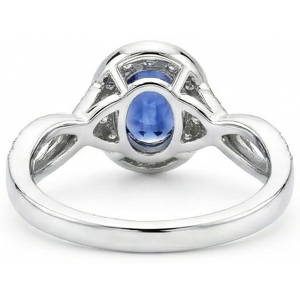 Oval Ceylon Sapphire & Round Natural Earth Mined DIAMOND ( NOT LAB GROWN ) Ring 1.55 Carat White Gold 14K