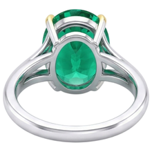 Fine Emerald Oval Cut Colored Stone Ring in 14 Karat Two Tone Gold – detail view