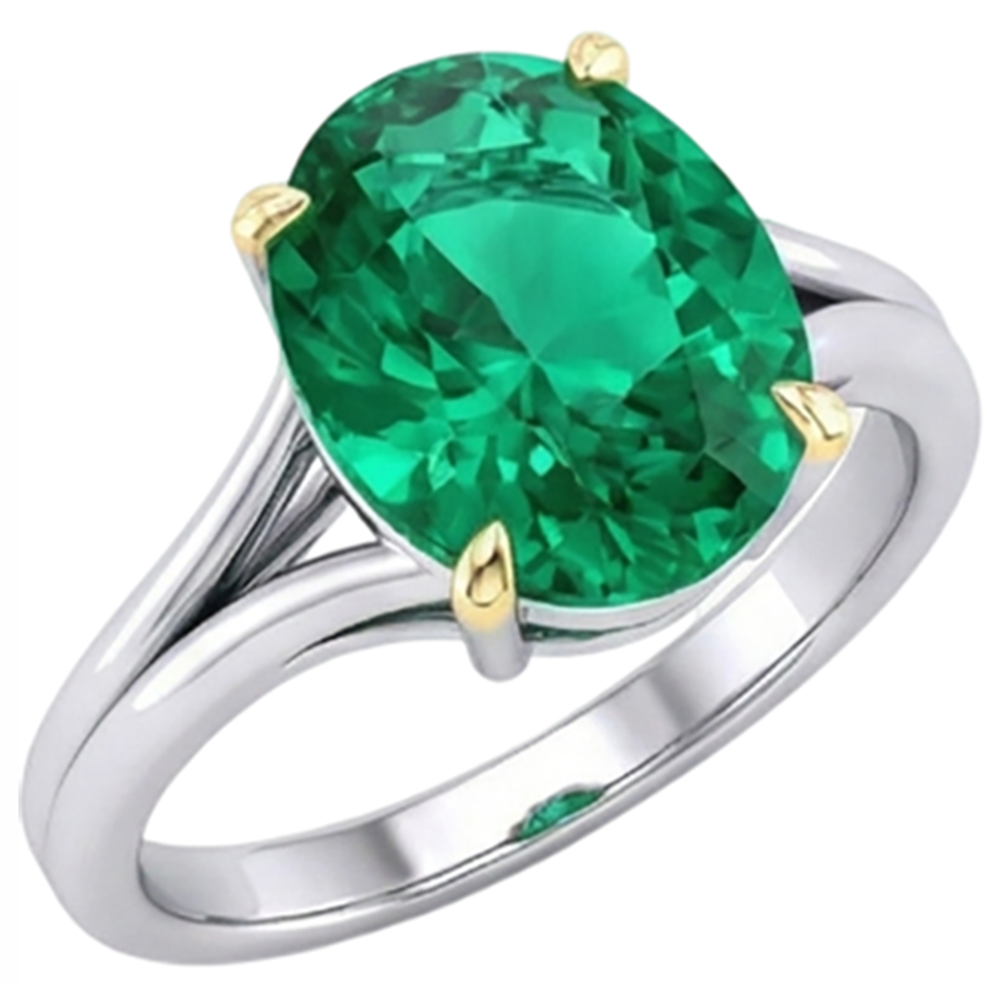 Exquisite Fine Emerald Colored Stone Ring 3.50 ct – front view