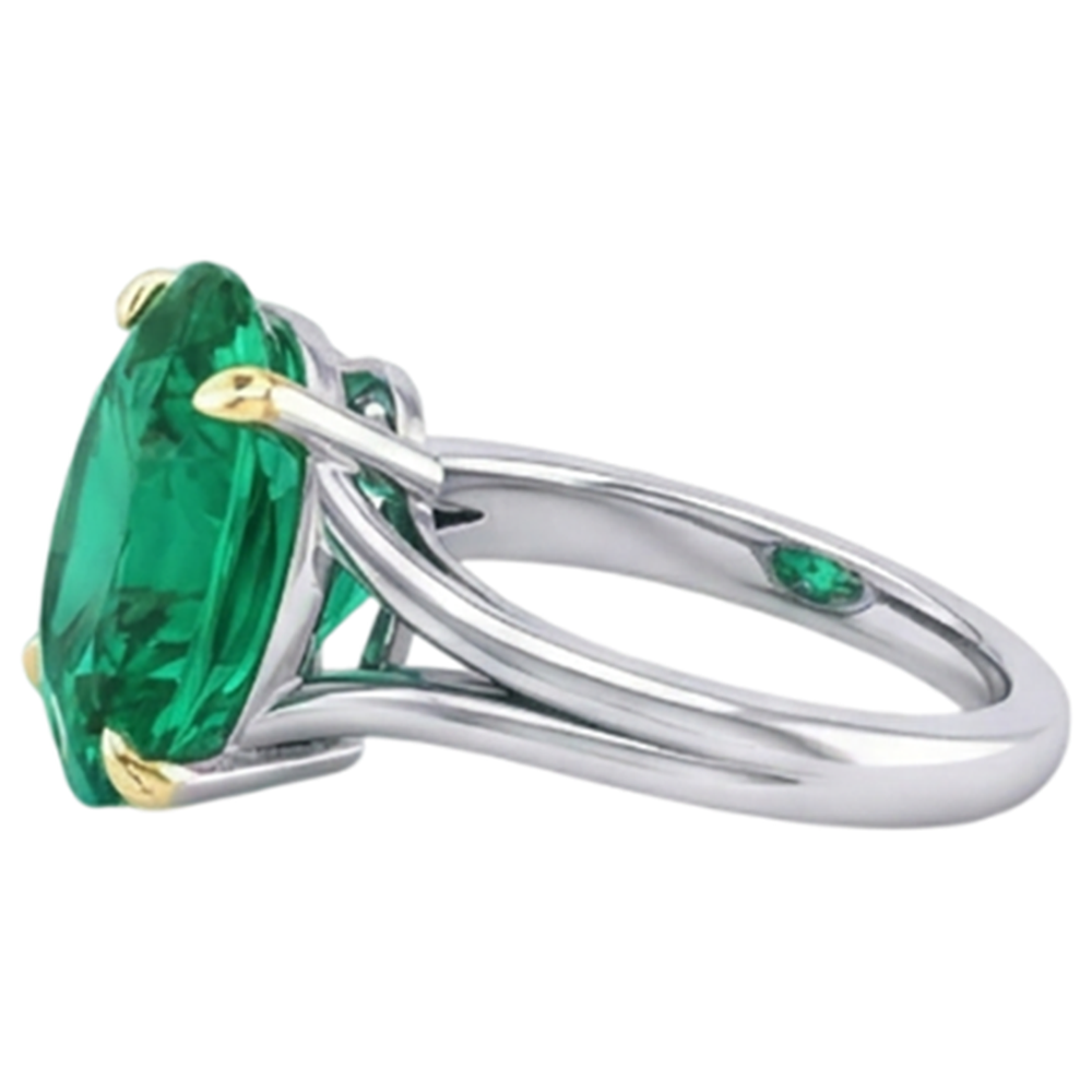 Colored Stone Ring 14 Karat Two Tone Gold with Fine Emerald – top view