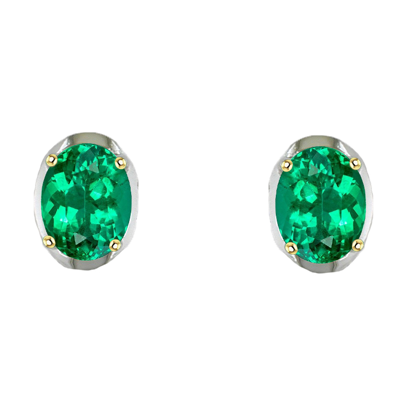 Emerald Oval Gemstone Earring in Two-Tone 14K Gold – main view