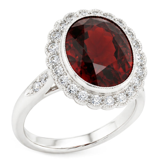 Oval Cut 20 Ct Garnet With Natural Earth Mined Diamonds Ring Gold White 14K