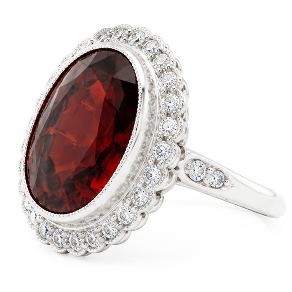 Oval Cut 20 Ct Garnet With Natural Earth Mined Diamonds Ring Gold White 14K