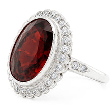 Oval Cut 20 Ct Garnet With Natural Earth Mined Diamonds Ring Gold White 14K
