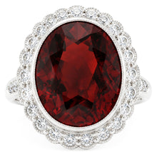 Oval Cut 20 Ct Garnet With Natural Earth Mined Diamonds Ring Gold White 14K
