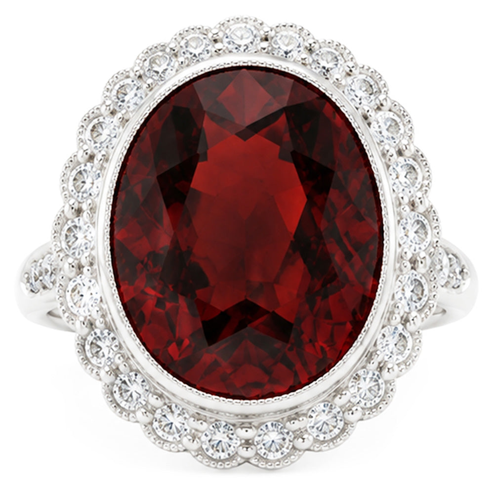 Oval Cut 20 Ct Garnet With Natural Earth Mined Diamonds Ring Gold White 14K