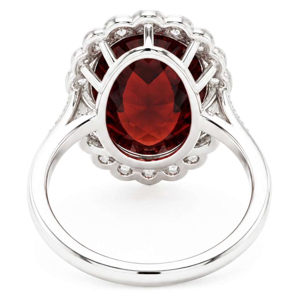 Oval Cut 20 Ct Garnet With Natural Earth Mined Diamonds Ring Gold White 14K