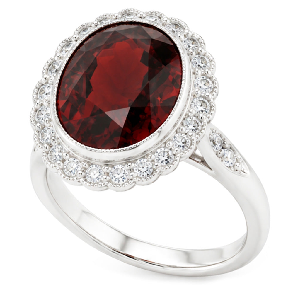 Oval Cut 20 Ct Garnet With Natural Earth Mined Diamonds Ring Gold White 14K