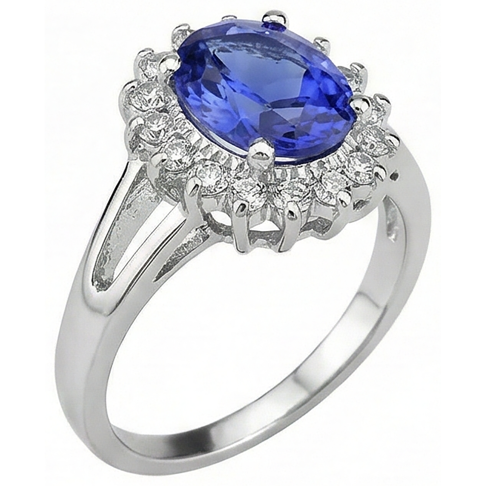 natural round tanzanite 22.75ct ring on white background