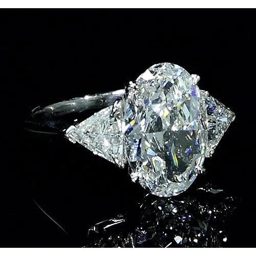Oval Cut 3 Stone Real Diamond Engagement Ring 8 Carats