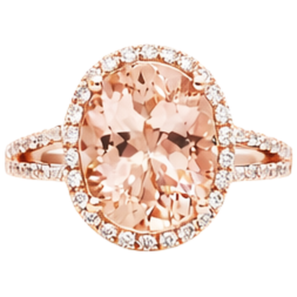 Oval Cut 33.75 Ct Morganite With Natural Earth Mined Diamonds Wedding Ring