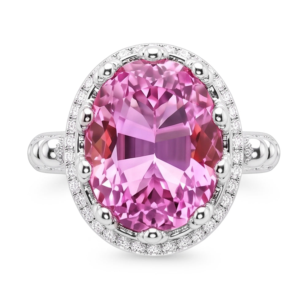 Oval Cut 36.00 Carat Big Pink Kunzite Ring White Gold 14K
