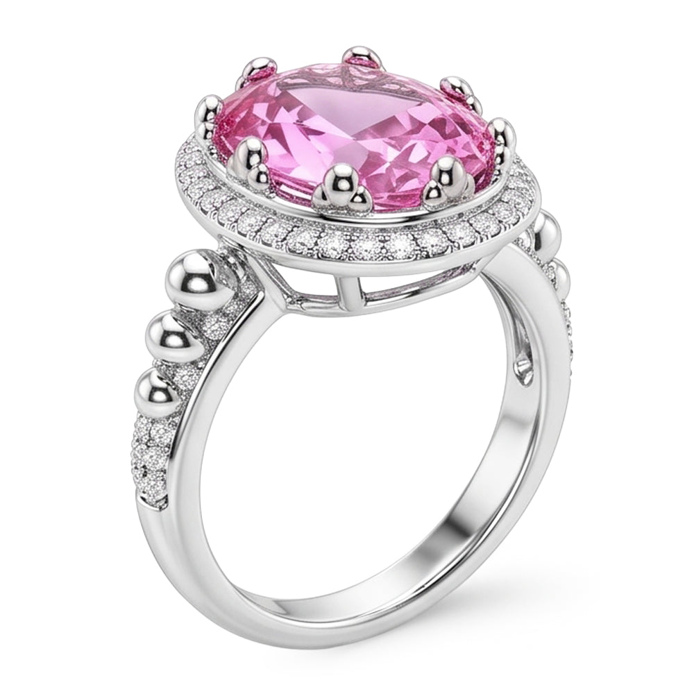 Oval Cut 36.00 Carat Big Pink Kunzite Ring White Gold 14K