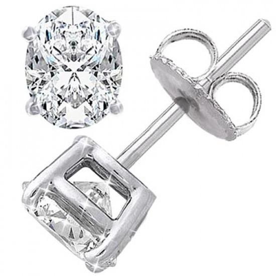 Oval Cut 3.20 Carats Real Diamond Ladies Stud Earring White Gold