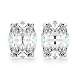 Oval Cut 3.5 Carats Real Diamond Stud Earrings White Gold Jewelry