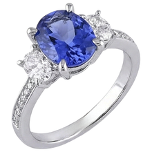 Oval Cut 4.50 Ct. Tanzanite With Natural Earth Mined Diamonds 3 Stone Style Ring 14K