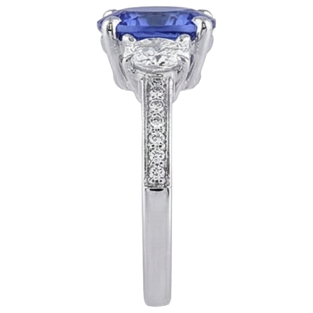Oval Cut 4.50 Ct. Tanzanite With Natural Earth Mined Diamonds 3 Stone Style Ring 14K
