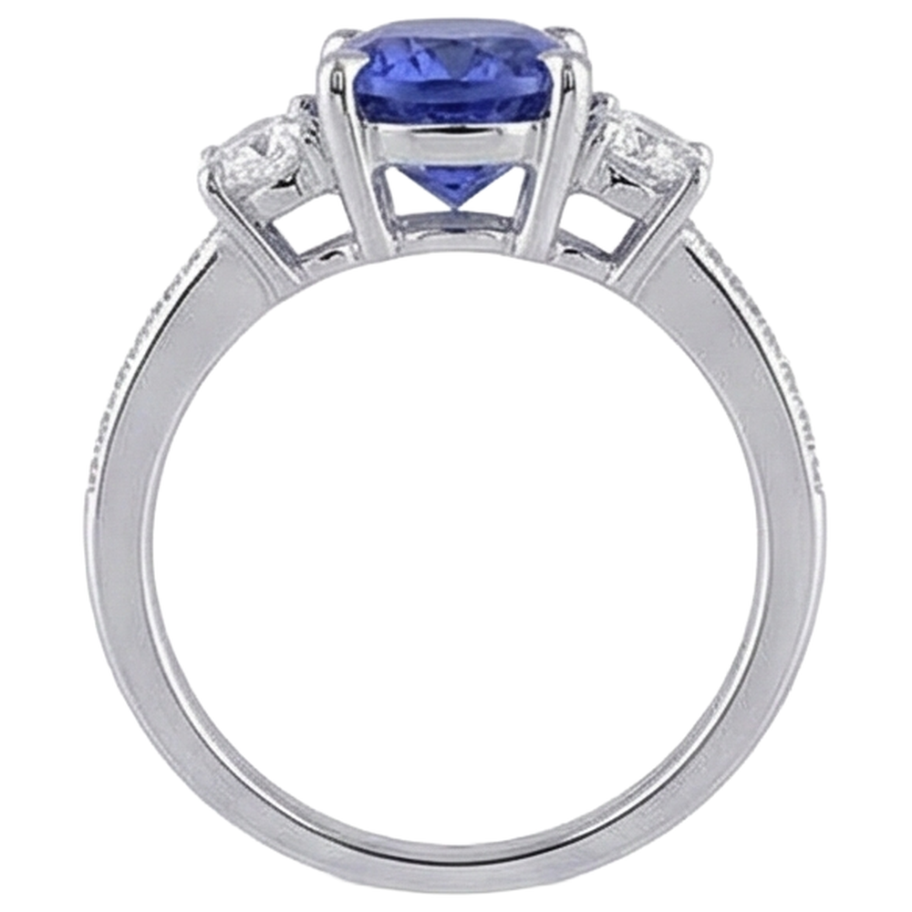 Oval Cut 4.50 Ct. Tanzanite With Natural Earth Mined Diamonds 3 Stone Style Ring 14K