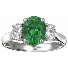 Oval Cut 6.50 Carats Green Emerald And Natural Earth Mined DIAMOND ( NOT LAB GROWN )s 3 Stone Ring White Gold 14K