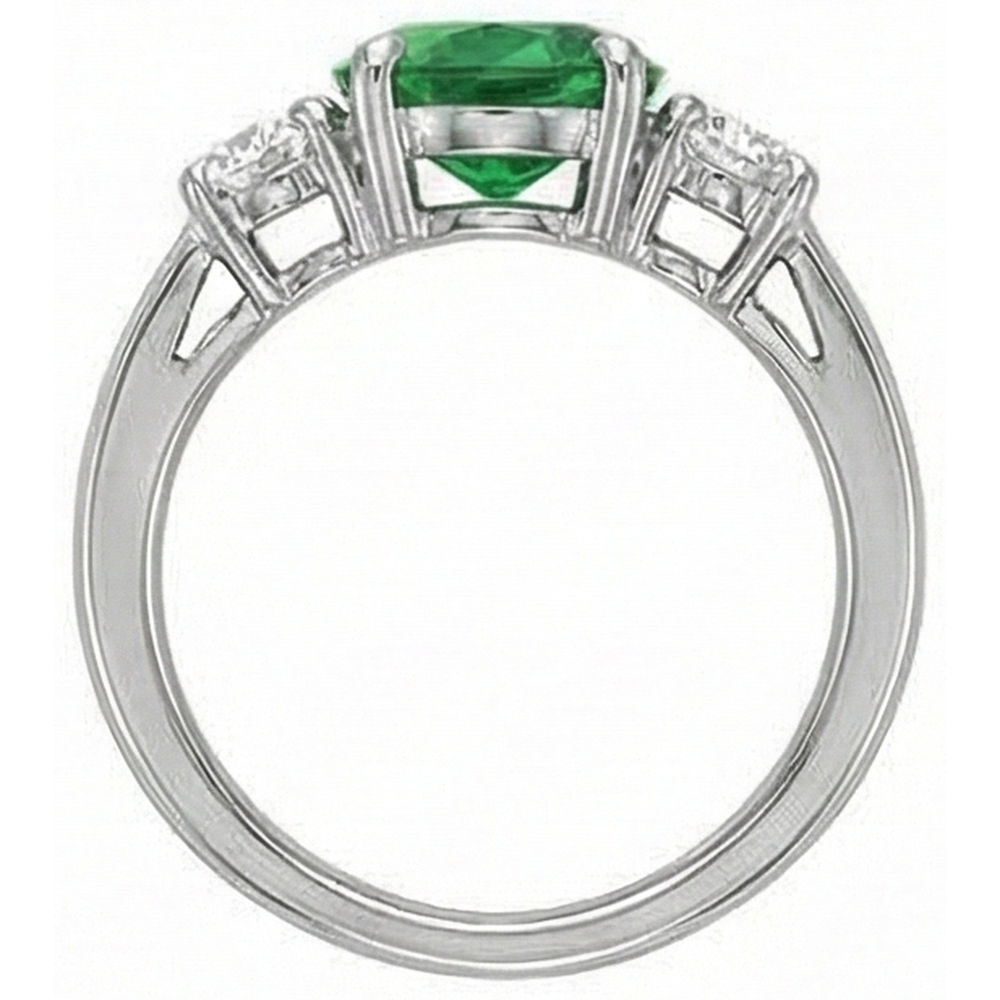 Oval Cut 6.50 Carats Green Emerald And Natural Earth Mined DIAMOND ( NOT LAB GROWN )s 3 Stone Ring White Gold 14K