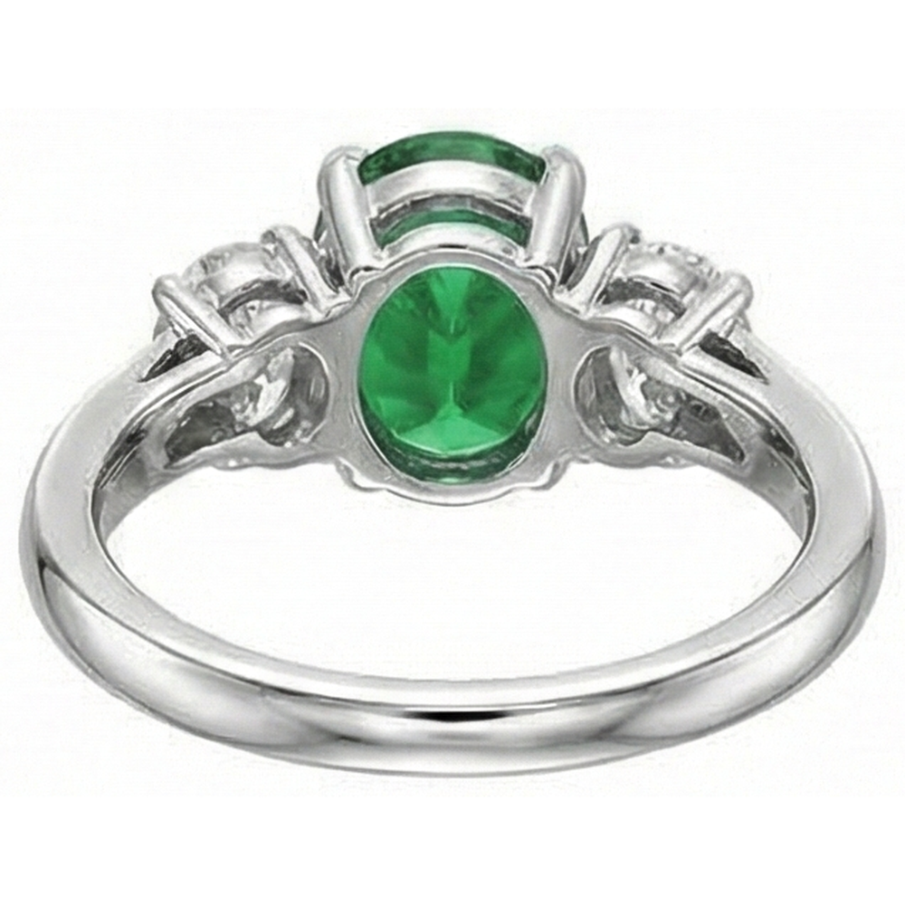 Oval Cut 6.50 Carats Green Emerald And Natural Earth Mined DIAMOND ( NOT LAB GROWN )s 3 Stone Ring White Gold 14K