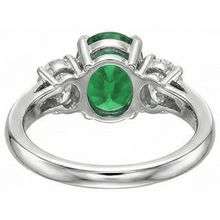 Oval Cut 6.50 Carats Green Emerald And Natural Earth Mined DIAMOND ( NOT LAB GROWN )s 3 Stone Ring White Gold 14K