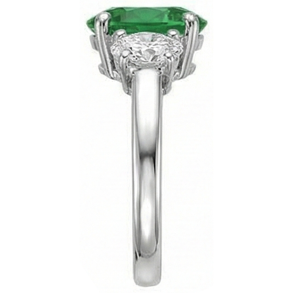 Oval Cut 6.50 Carats Green Emerald And Natural Earth Mined DIAMOND ( NOT LAB GROWN )s 3 Stone Ring White Gold 14K